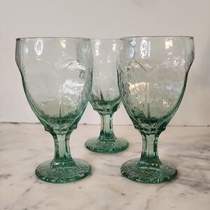 Vintage Libbey Orchard Chivairy Pattern Green Goblets